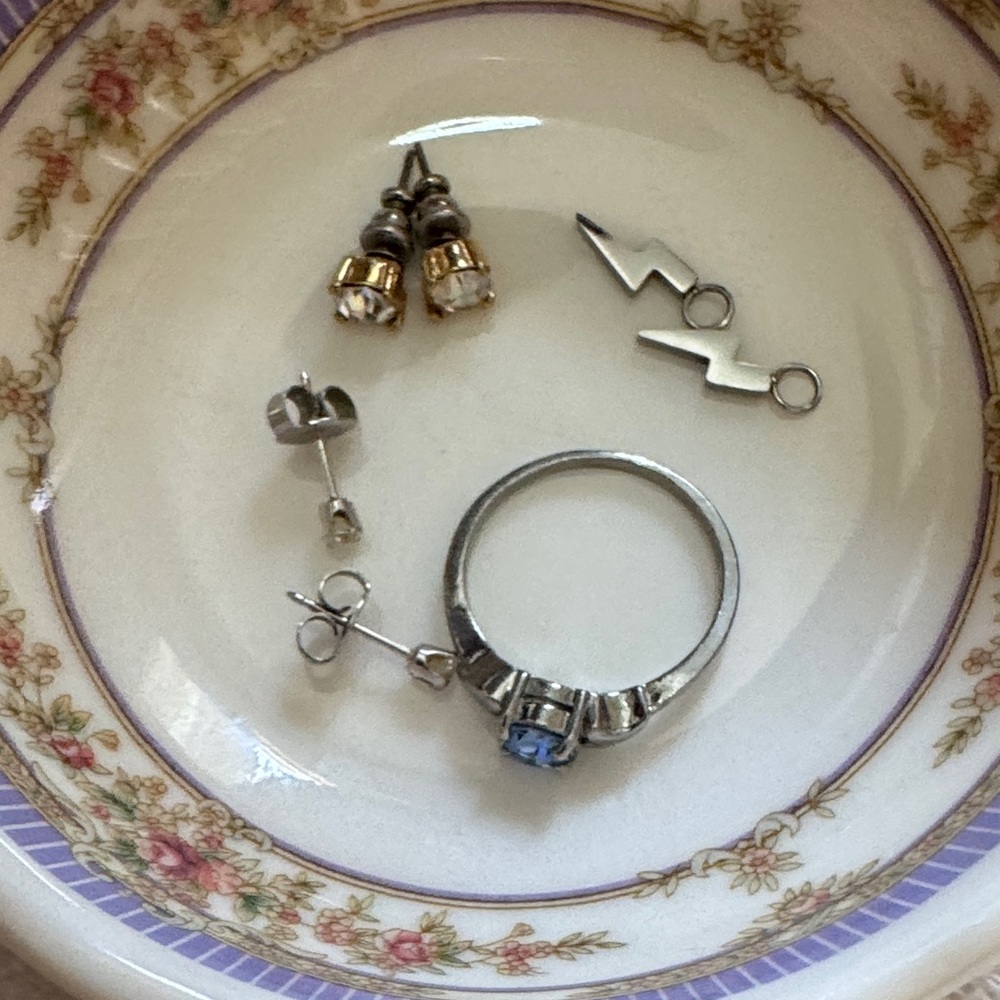 Silver Jewelry Set with Blue and Gold Accents 4 pc